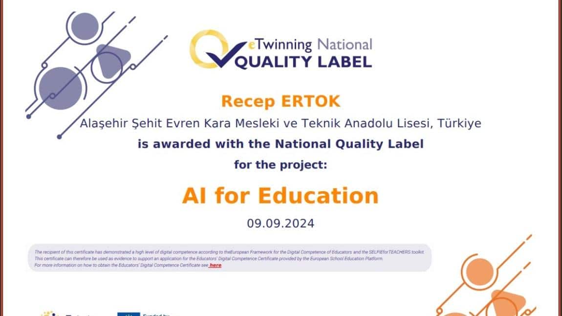 eTwinning Projemiz Ulusal Kalite Etiketi Almaya Hak Kazandı.